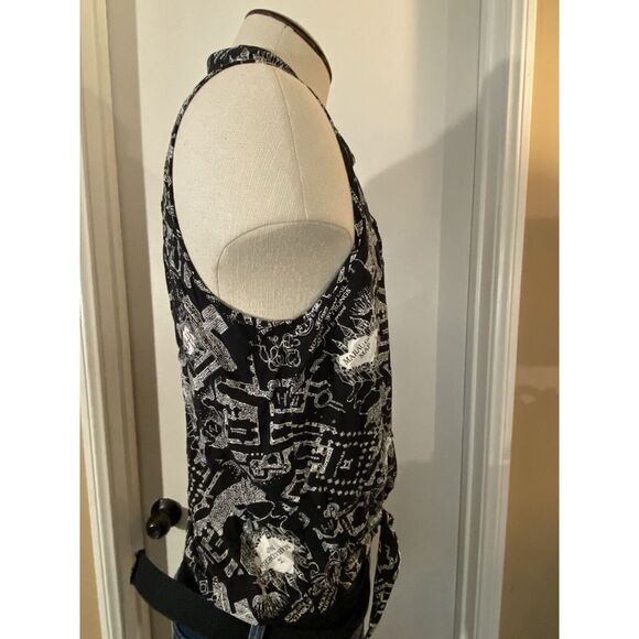 Harry Potter Marauders Map Knot Tie Front Black and White Button Up Size L - Picture 5 of 9